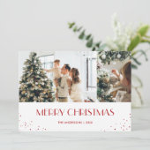 Modern Red Snowy Frohe Weihnachten 2 Foto (Stehend Vorderseite)