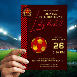 Modern Red  Soccer Birthday Invitation Card Einladung