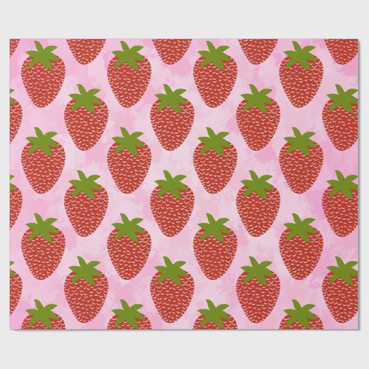 Modern Red Strawberry Pattern Pink Wasserfarbe Geschenkpapier (Flach)