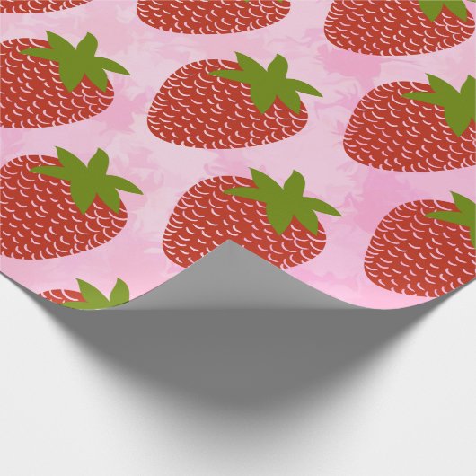 Modern Red Strawberry Pattern Pink Wasserfarbe Geschenkpapier (Ecke)