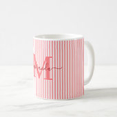 Modern Red Stripe Monogram Name Kaffeetasse (VorderseiteRechts)