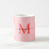 Modern Red Stripe Monogram Name Kaffeetasse (Mittel)