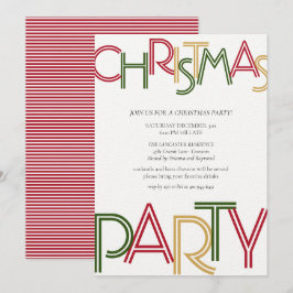 Modern Red Strips Green Gold Weihnachten Party  Einladung