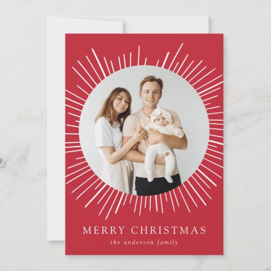 Modern Red Sunburst Frohe Weihnachten 2 Foto (Vorderseite)