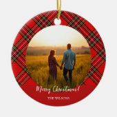Modern Red Tartan One Foto Keramik Ornament (Vorne)