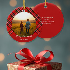 Modern Red Tartan One Foto Keramik Ornament