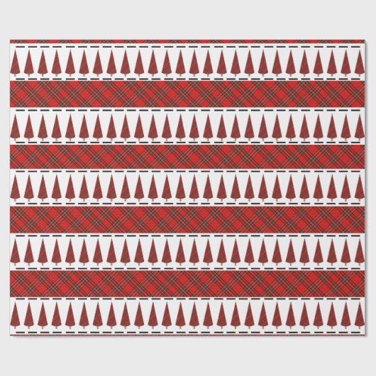 Modern Red Tartan Weihnachtsbaum Muster Geschenkpapier (Flach)