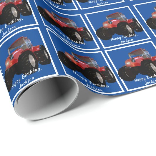 Modern Red Traktor Wrapping Paper Geschenkpapier (Rolleneckpunkt)