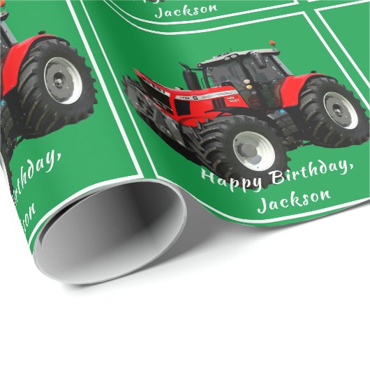 Modern Red Traktor Wrapping Paper Geschenkpapier (Rolleneckpunkt)