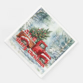 Modern red truck Christmas scene rustic napkins Serviette (Ecke)