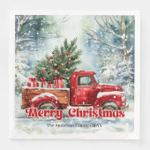 Modern red truck Christmas scene rustic napkins Serviette (Vorderseite)