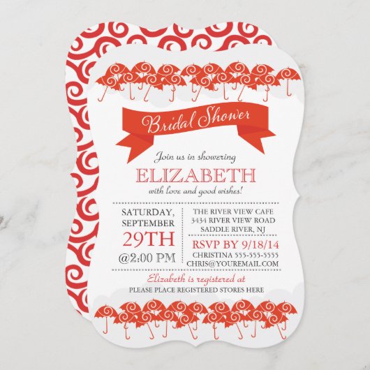 Modern Red Umbrella Brautparty Einladung (Vorne/Hinten)