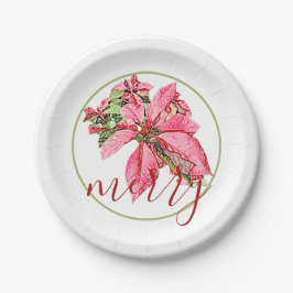 Modern Red Vintag Mercedes Poinsettia Holiday Pappteller