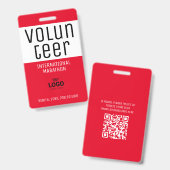 Modern Red Volunteer ID Logo QR Code Ausweis (Vorder- & Rückseite)