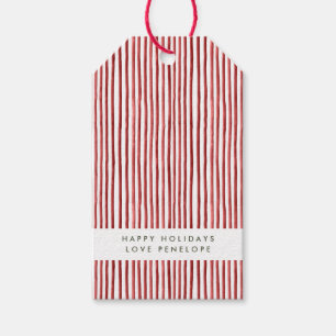 Modern Red Watercolor Strip Holiday Geschenkanhänger