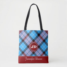 Modern Red Wax Monogram Script Name Kariert Tartan Tasche