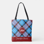Modern Red Wax Monogram Script Name Kariert Tartan Tasche (Rückseite)