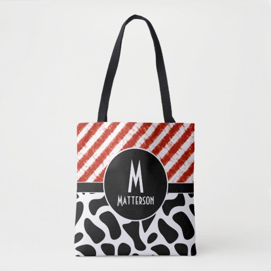Modern Red White Black Muster Monogram Custom Tasche (Vorderseite)