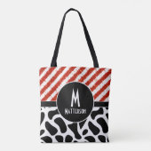 Modern Red White Black Muster Monogram Custom Tasche (Rückseite)