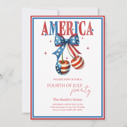 modern Red White &Blue 4th of July Party Einladung (Vorderseite)