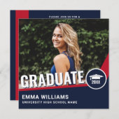 Modern Red White Blue | Foto Graduate Abschluss Einladung (Vorne/Hinten)