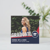 Modern Red White Blue | Foto Graduate Abschluss Einladung (Stehend Vorderseite)