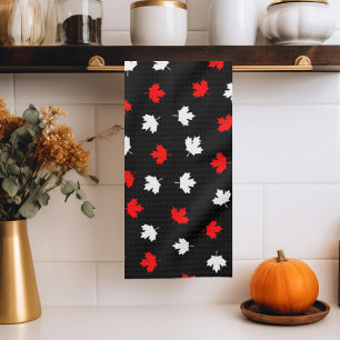 Modern Red White Canada Mapsleaf Black Pattern Geschirrtuch
