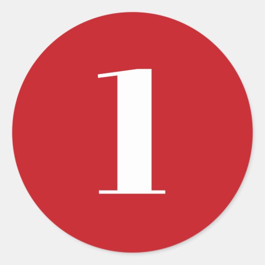 Modern Red white custom number age monogram Runder Aufkleber (Vorderseite)