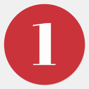 Modern Red white custom number age monogram Runder Aufkleber