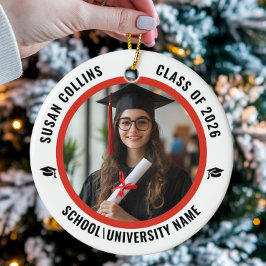 Modern Red & White Custom Photo Graduation Keramik Ornament