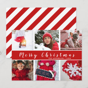 Modern Red & White Frohe Weihnachtsfoto Collage Feiertagskarte