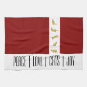 Modern Red White Gold Cat Weihnachten Geschirrtuch (Horizontal)