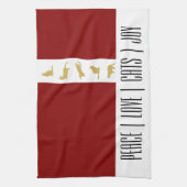 Modern Red White Gold Cat Weihnachten Geschirrtuch (Vertikal)