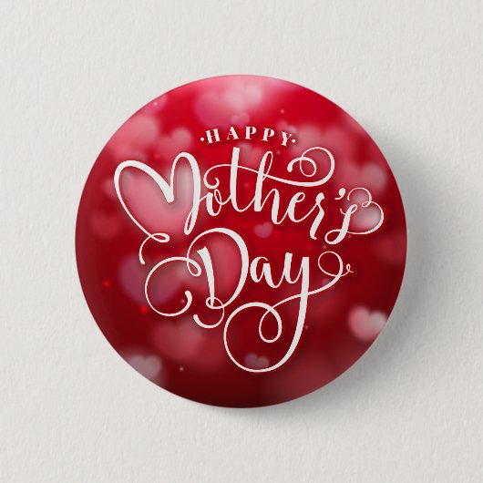 Modern Red White Hearts Happy Mother Day Button (Vorderseite)