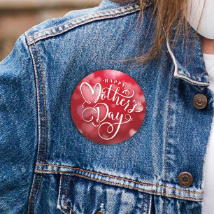 Modern Red White Hearts Happy Mother Day Button