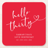 Modern Red White Hello 30th Birthday Rechteckiger Pappuntersetzer (Vorderseite)