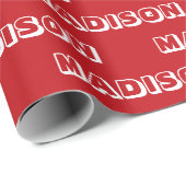 Modern red white individuelle Name text Birthday G Geschenkpapier (Rolleneckpunkt)