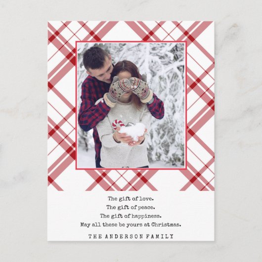 Modern Red White Kariert Christmas Postkarte (Vorderseite)