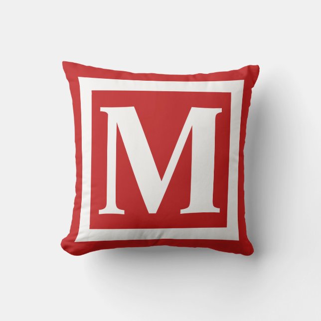 Modern Red White Monogram Letter Kissen (Vorderseite)