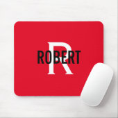 Modern red white monogram men name mouse pad mousepad (Mit Mouse)