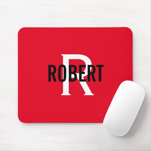 Modern red white monogram men name mouse pad mousepad (Mit Mouse)