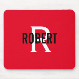 Modern red white monogram men name mouse pad mousepad