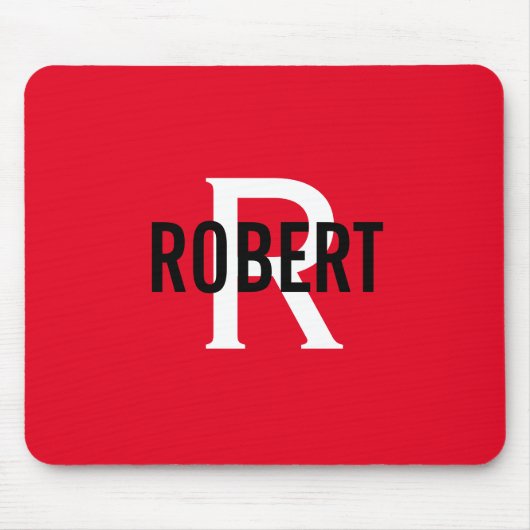 Modern red white monogram men name mouse pad mousepad (Vorne)