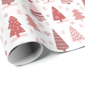 Modern Red White Pink Weihnachtsbaumen Geschenkpapier (Rolleneckpunkt)
