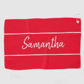 Modern Red White Script Monogram Womens Golfhandtuch (Horizontal)