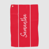 Modern Red White Script Monogram Womens Golfhandtuch (Vorderseite)