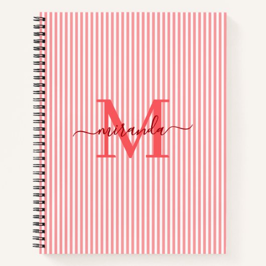 Modern Red & White Stripes Monogram Name Notizblock (Vorderseite)
