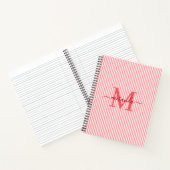 Modern Red & White Stripes Monogram Name Notizblock (Innenseite)
