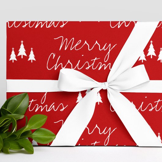 Modern Red White Trees Muster Frohe Weihnachten Geschenkpapier