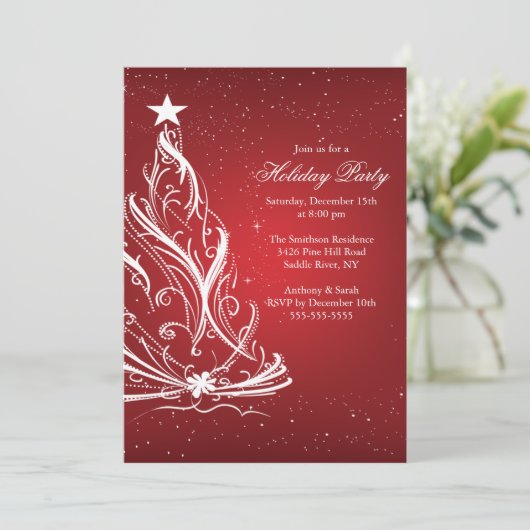 Modern Red & White Weihnachtsfeier Einladung (Stehend Vorderseite)